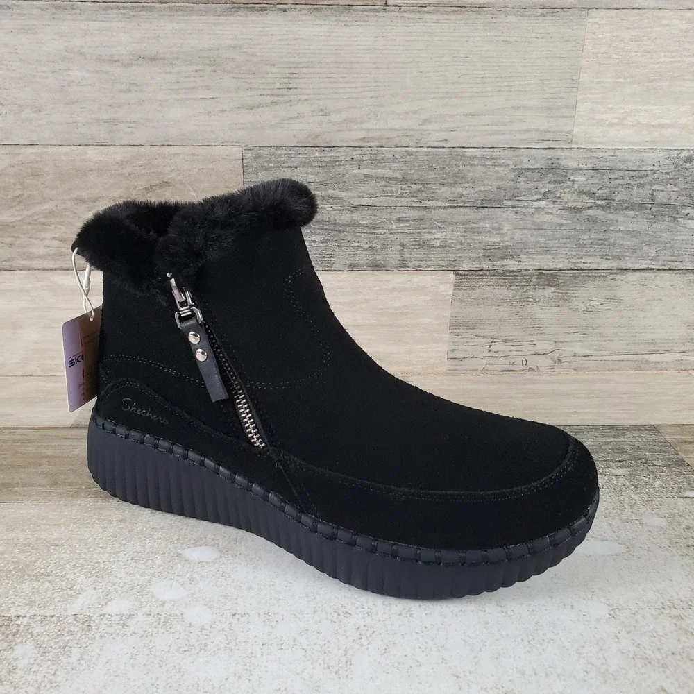 Skechers Wilshire BLVD Fresh Zip Womens Winter Boots Sz 9 Black Leather Ankle